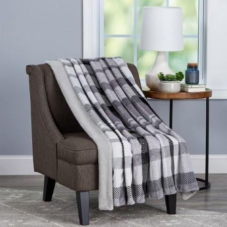 HASTINGS HOME Blanket Throw - Oversized Plush Woven Polyester Sherpa Fleece Plaid Throw - Breathable (Phantom) 667697CEA